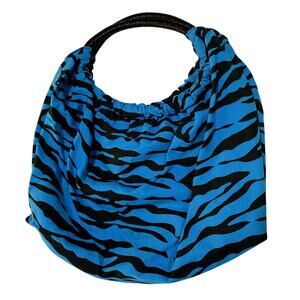 Y2K Zebra Print Ruched Hobo Bag – Blue & Black Animal Print Shoulder Purse